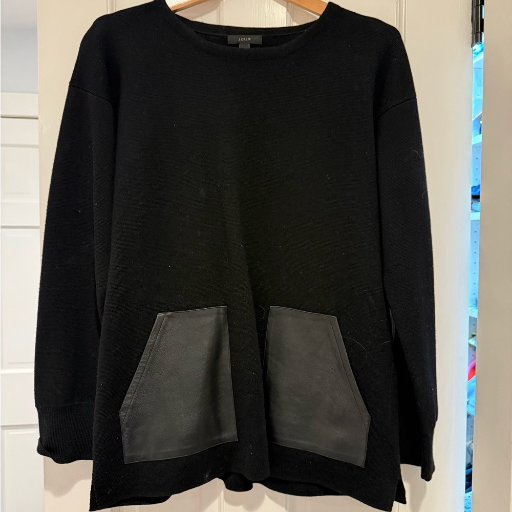 J. Crew Black Sweater with Leather pockets